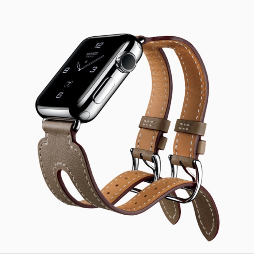 NWT Hermès Calfskin Double Buckle Cuff Apple Watch Band 38-40mm Étoupe